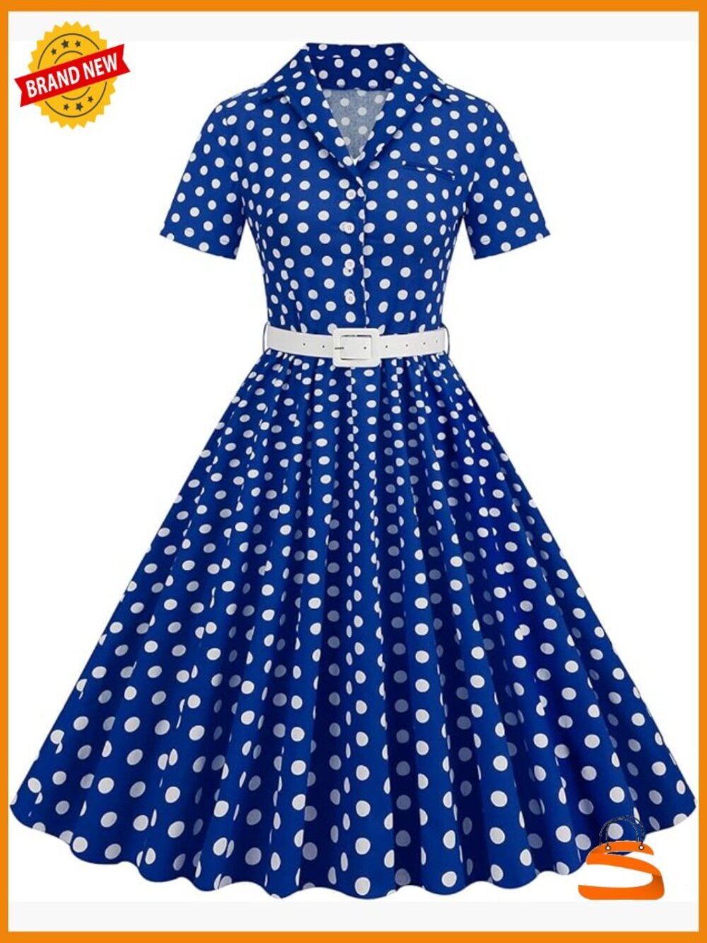 Vintage Rockabilly Retro Short Sleeve Tie Midi Dress Swing Cocktail Prom Gown